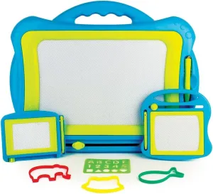 Boley Magnetic Doodle Boards - 3 Pack Blue & Green Erasable Drawing Set for Kids - Portable Toddler Writing Tablet & Sketch Pad for Ages 3  - Includes 1 Large and 2 Compact Boards with 4 Stencils