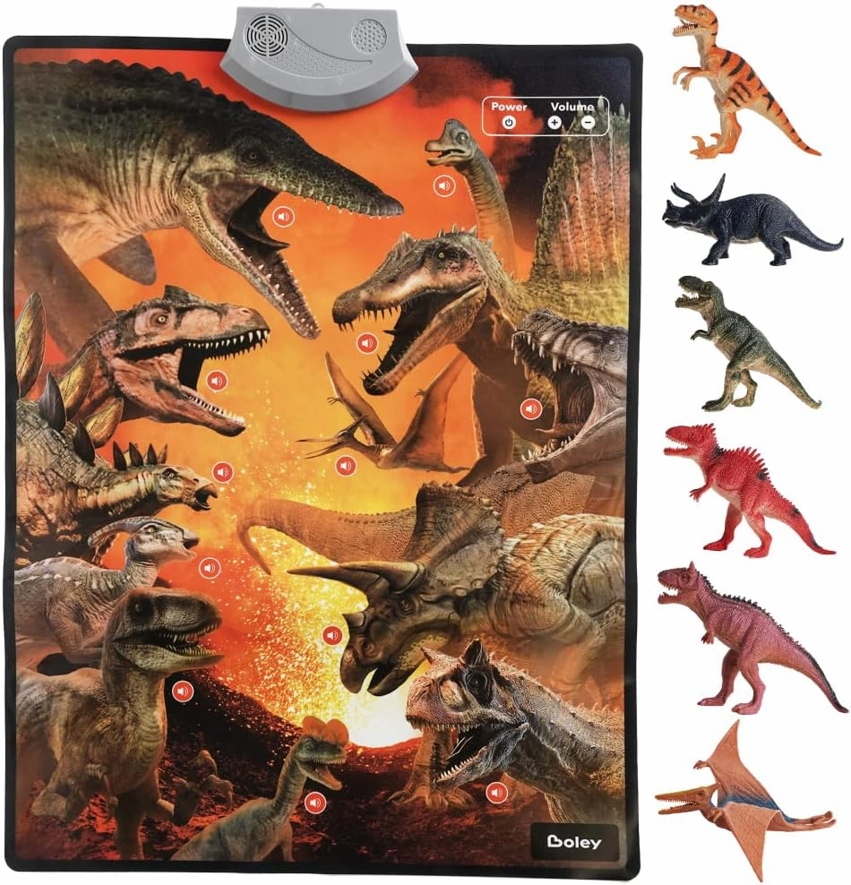 Boley Interactive Dinosaur, Bedroom Decor, Sound Poster | Educational Learning Chart for Dinosaur Names and Roars | 6 Dino Figures Toys Included | for Kids Ages 3 and Up