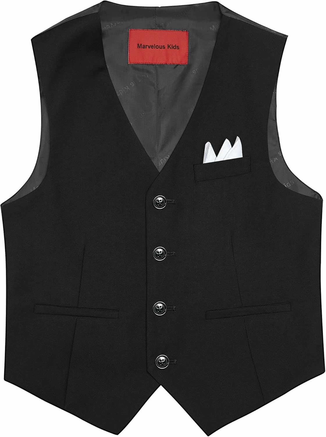 Boys' 6-Piece Formal Slim Fit Suit Set, Vest, Pants, Dress Shirt, Tie, Pocket Square, and Bow Tie