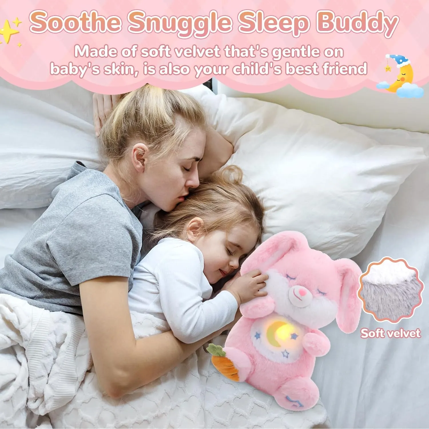 Breathing Stuffed Animal, Soothe Snuggle Pink Bunny Plush for Anxiety Adults and Kids, Soothing Stuffed Animal, Soft Breathing Plush Bunny Gifts with Realistic Breathing and Lights