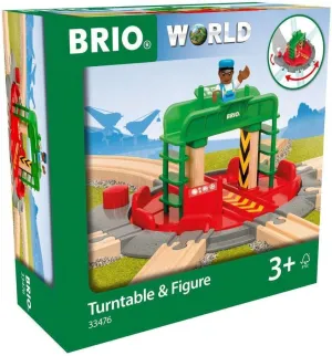 BRIO World 33476 - Turntable & Figure | 2 Piece Wooden Toy Train Accessory for Kids | Multiple Track Connection Points | Spacious Turntable | Poseable Train Engineer Figure | Ages 3 and Up