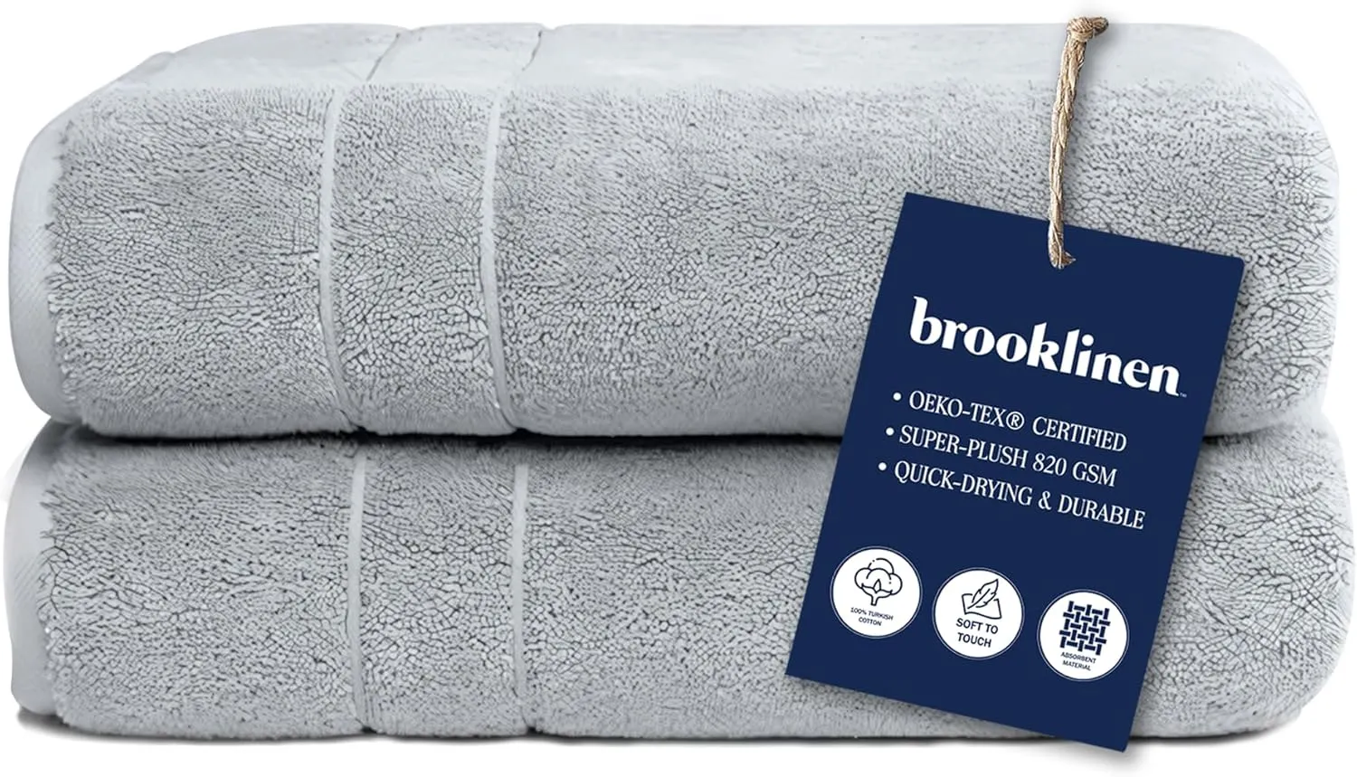 Brooklinen Super-Plush Turkish Cotton Bath Towels Set of 2 Cotton, 820 GSM, Machine Washable, Perfect Bath Towels for Bathroom, Spa & Shower (30" x 58", Smoke Grey)