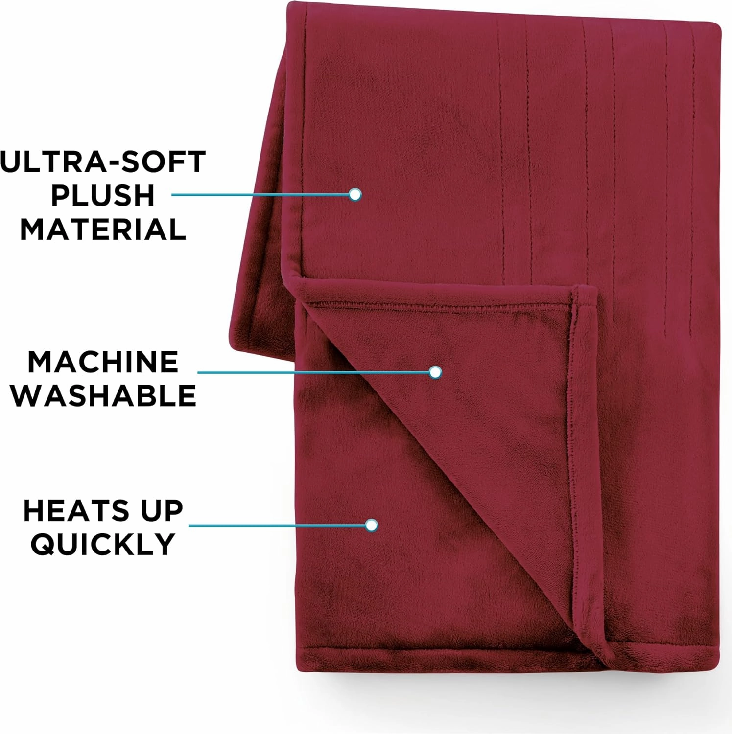 Brookstone Oversized Electric Heated Throw - Heated Blankets - 4 Heat Settings, 4-Hour Auto Shut Off, 100% Polyester, 50"x60" - Red