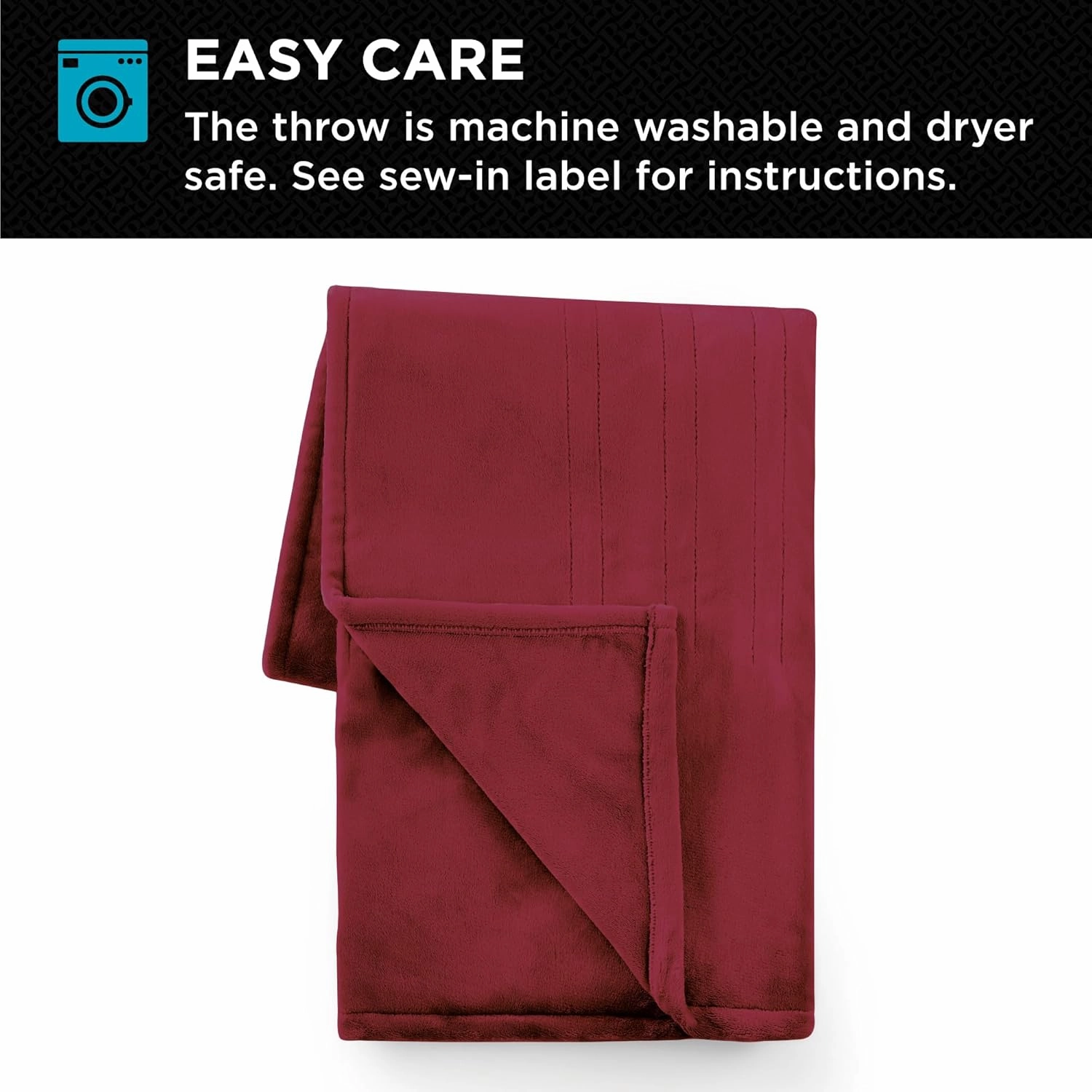 Brookstone Oversized Electric Heated Throw - Heated Blankets - 4 Heat Settings, 4-Hour Auto Shut Off, 100% Polyester, 50"x60" - Red