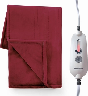 Brookstone Oversized Electric Heated Throw - Heated Blankets - 4 Heat Settings, 4-Hour Auto Shut Off, 100% Polyester, 50"x60" - Red