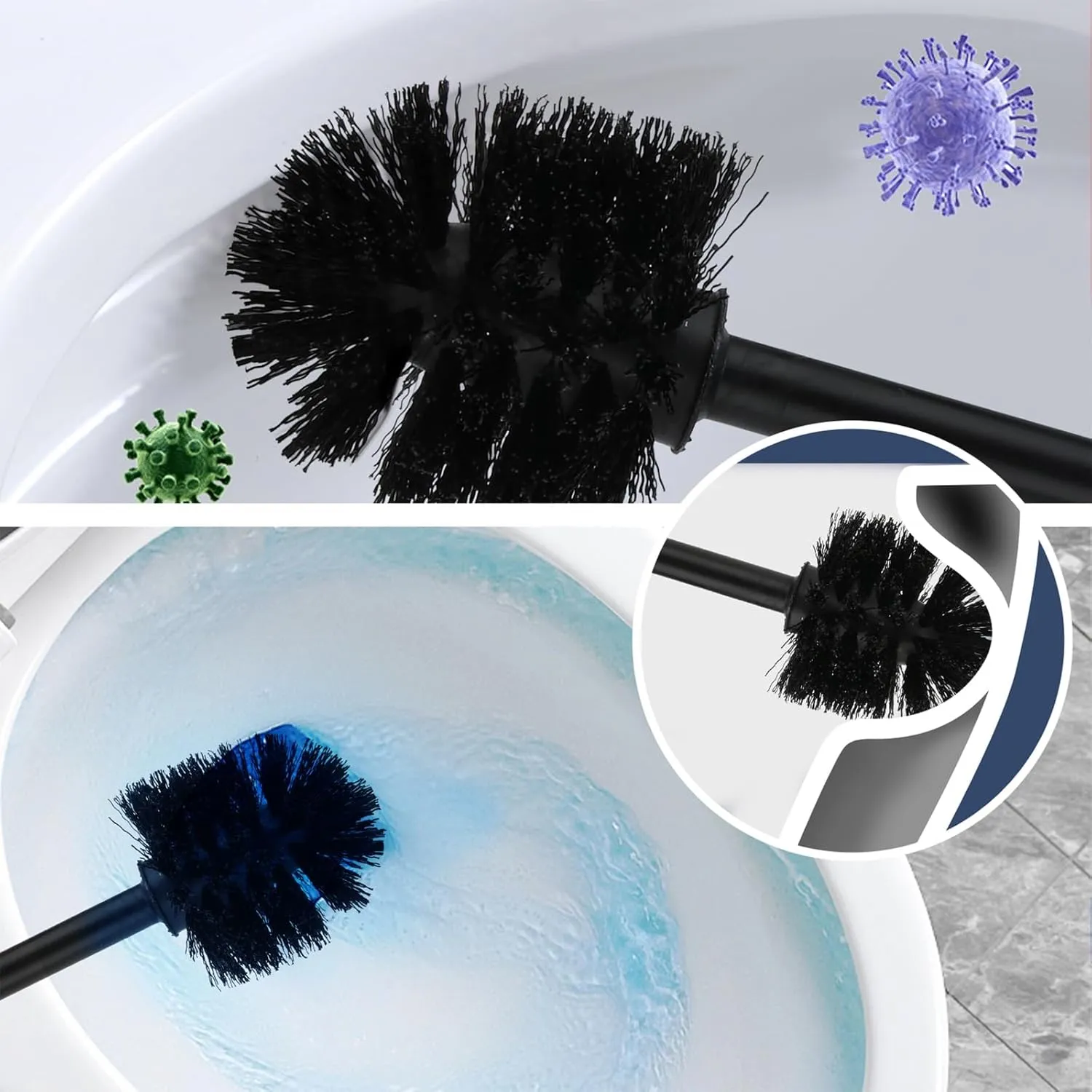 Brown Toilet Brush and Holder Set, 2 Pack – Toilet Brush Brown with Stainless Steel Handle, Non-Scratch Bristles, Compact and Drip-Free, Toilet Bowl Brush for Bathroom and Home Use
