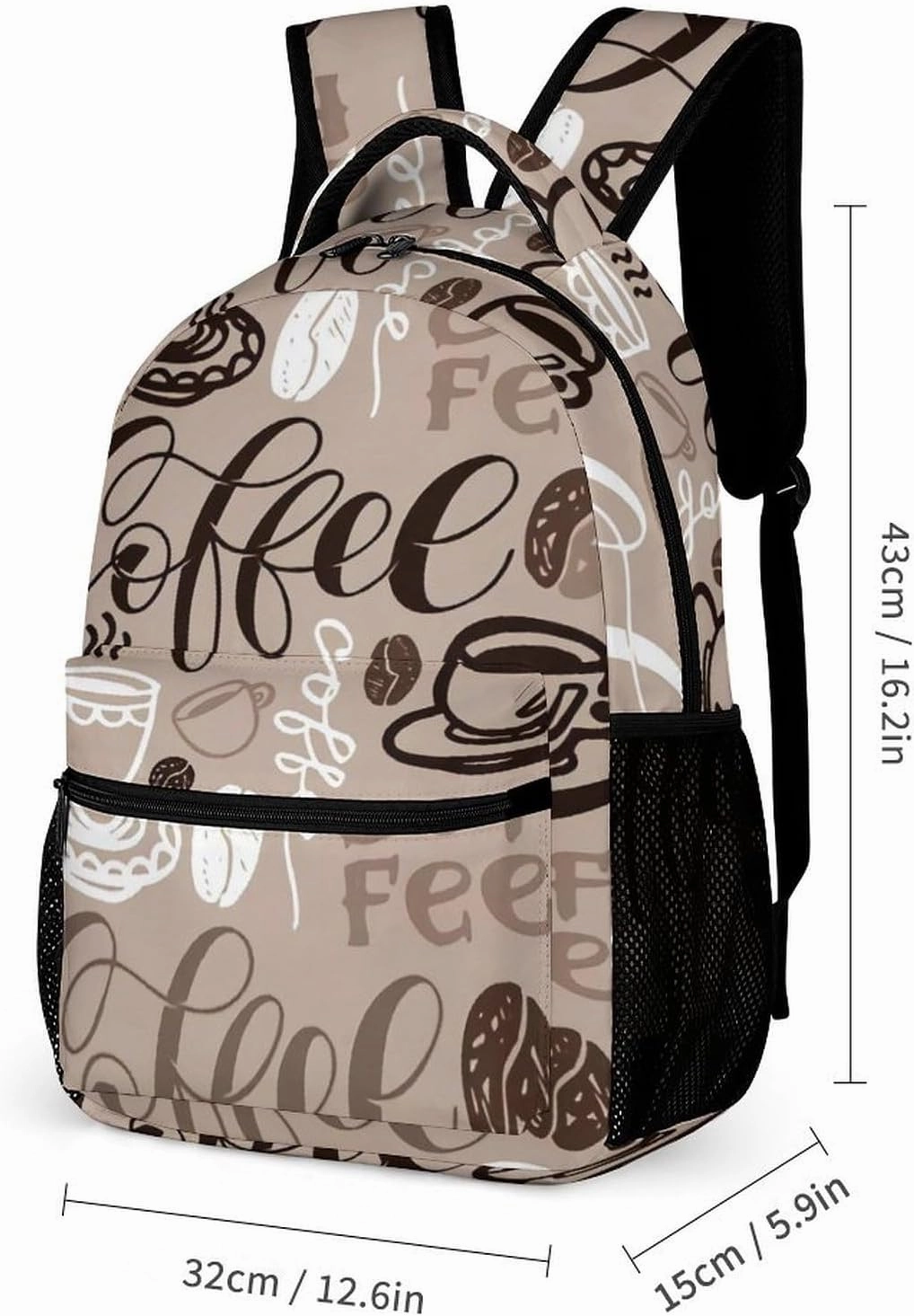 Brown Coffee Maker Beans Theme Large Capacity Portable Backpack Three Piece Set