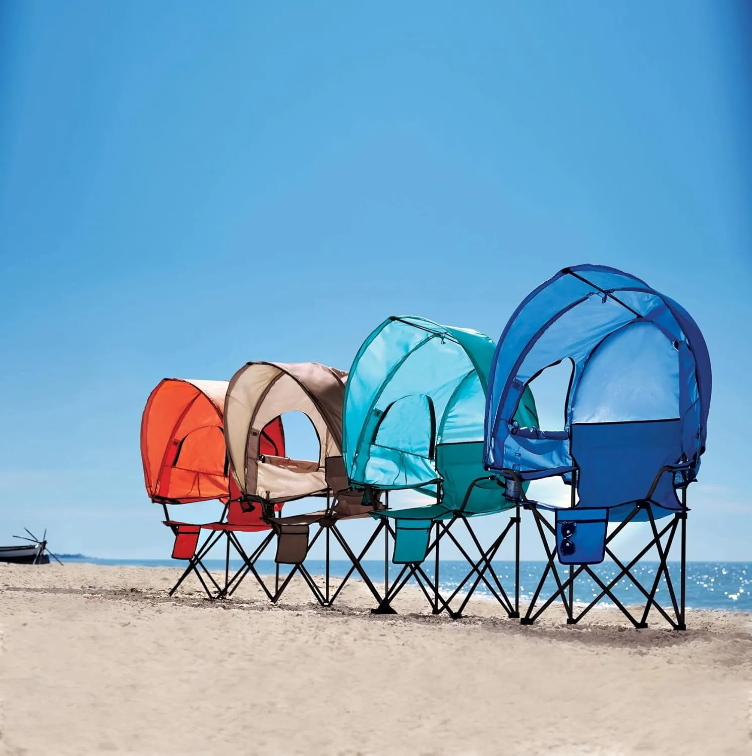 BrylaneHome Outdoor Oversized Canopy Tent Camp Chair Shade Folding Cupholder Zip Windows Storage Carrying Case Beach Yard Trip- Weight Capacity 350LB - Taupe