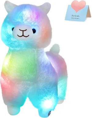 BSTAOFY 13.5'' Light up Alpaca Stuffed Animals LED White Llama Soft Plush Toy with Colorful Night Lights Glow Bedtime Pal Gift for Toddler Kids on Birthday Holiday