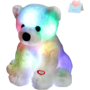 Bstaofy Glow Polar Bear LED Plush Night Light Soft Stuffed Animals Adorable Floppy Toy Gifts for Christmas Birthday Kids, 9.5'', White