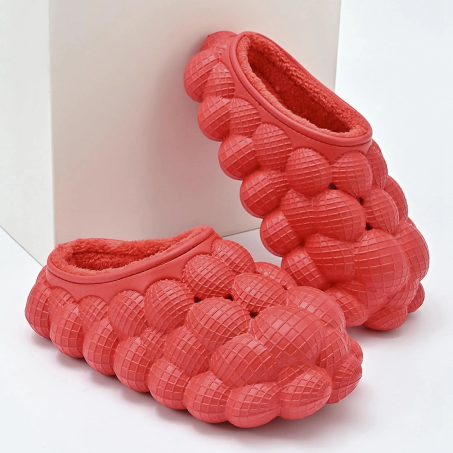 Bubble Slides with Fur for Women Men Winter Warm Fuzzy Plush Lining Thick Sole Bedroom House Slippers