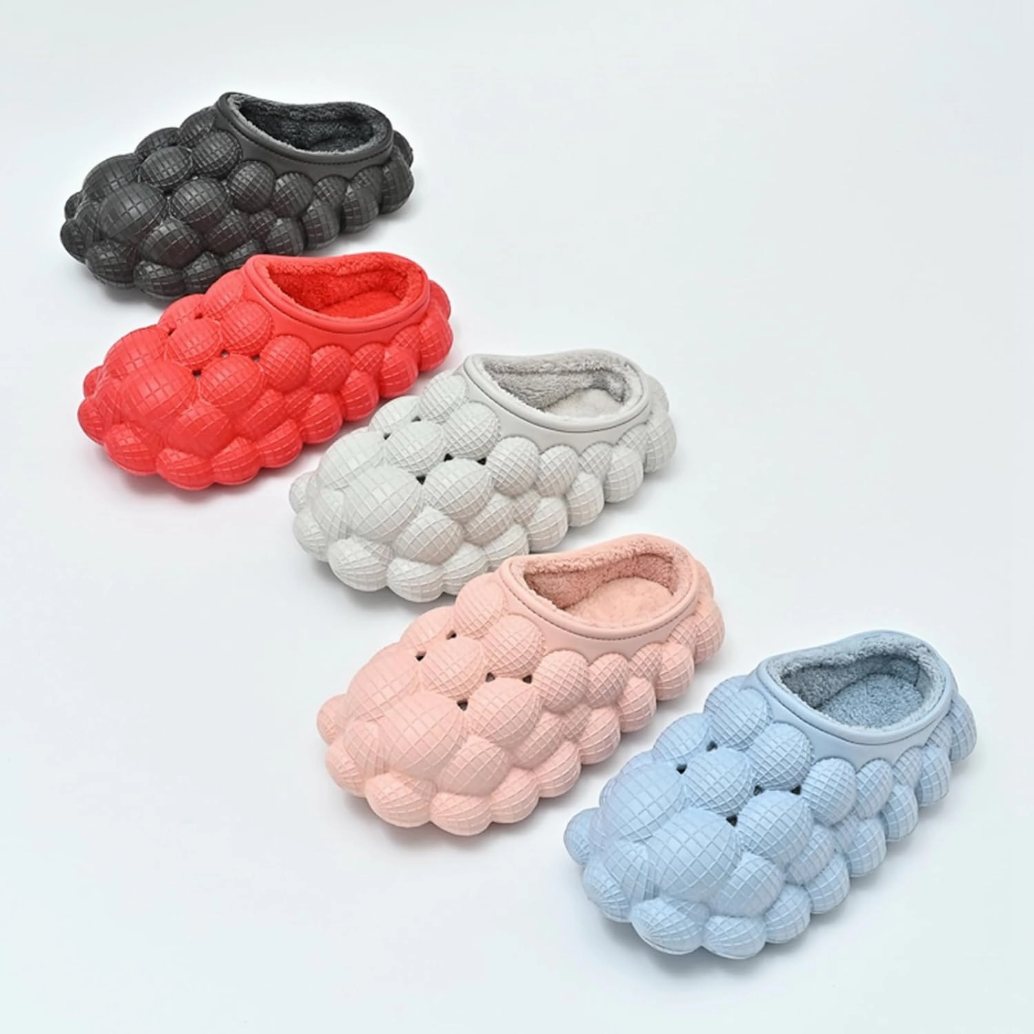 Bubble Slides with Fur for Women Men Winter Warm Fuzzy Plush Lining Thick Sole Bedroom House Slippers