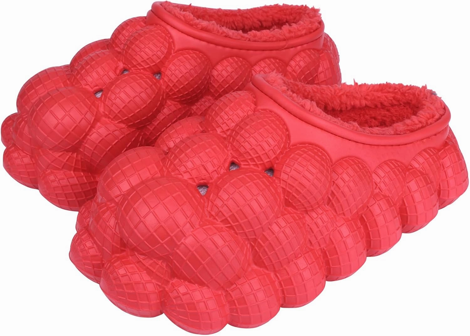 Bubble Slides with Fur for Women Men Winter Warm Fuzzy Plush Lining Thick Sole Bedroom House Slippers