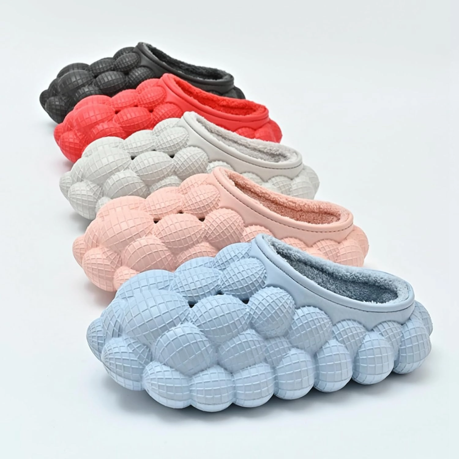 Bubble Slides with Fur for Women Men Winter Warm Fuzzy Plush Lining Thick Sole Bedroom House Slippers
