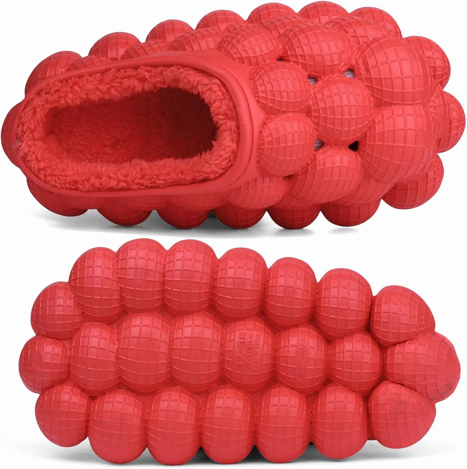 Bubble Slides with Fur for Women Men Winter Warm Fuzzy Plush Lining Thick Sole Bedroom House Slippers