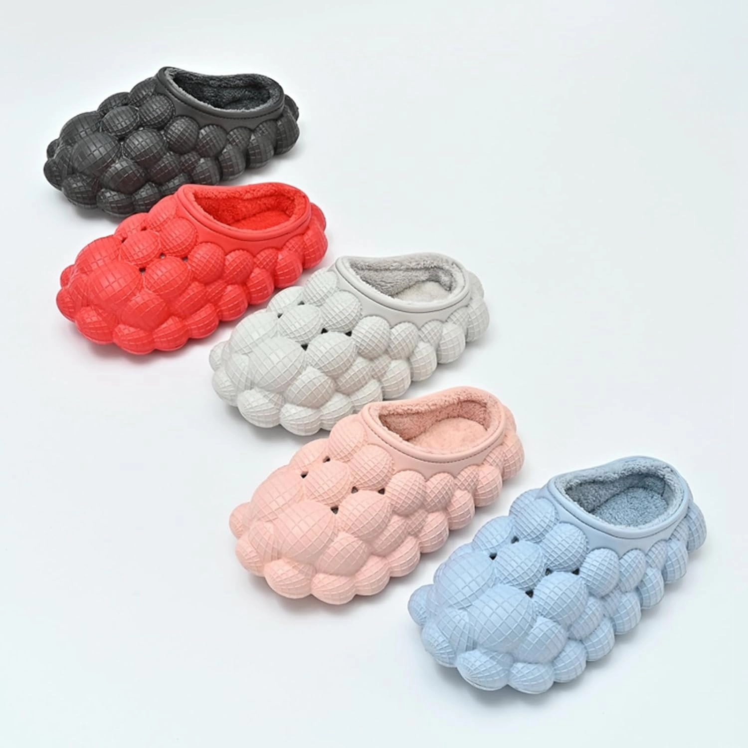 Bubble Slides with Fur for Women Men Winter Warm Fuzzy Plush Lining Thick Sole Bedroom House Slippers