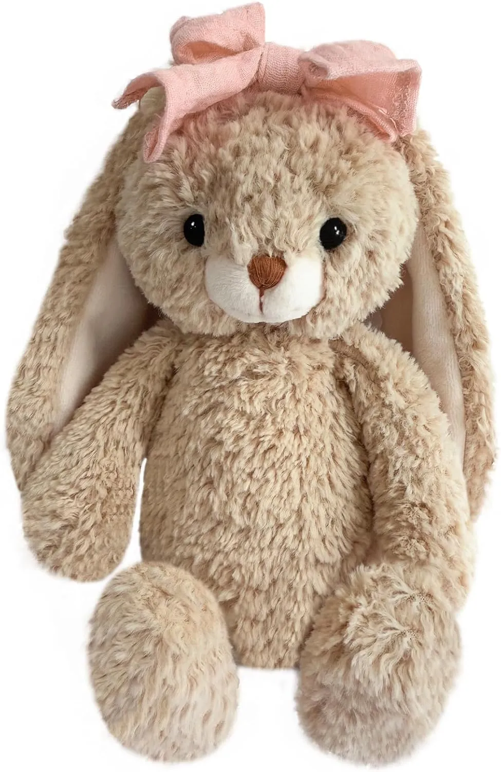 Bunny Stuffed Animal Soft Rabbit Cuddly Toy 8'' Long - Eared Brown Plush Bunny with Pink Bow Plush Toys for Babies and Toddlers