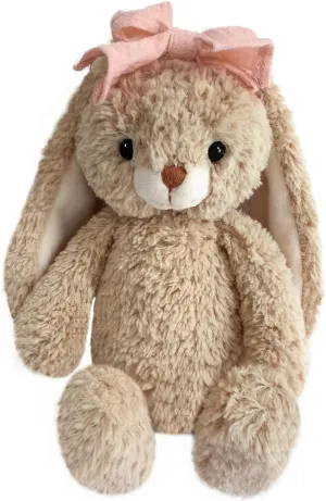 Bunny Stuffed Animal Soft Rabbit Cuddly Toy 8'' Long - Eared Brown Plush Bunny with Pink Bow Plush Toys for Babies and Toddlers