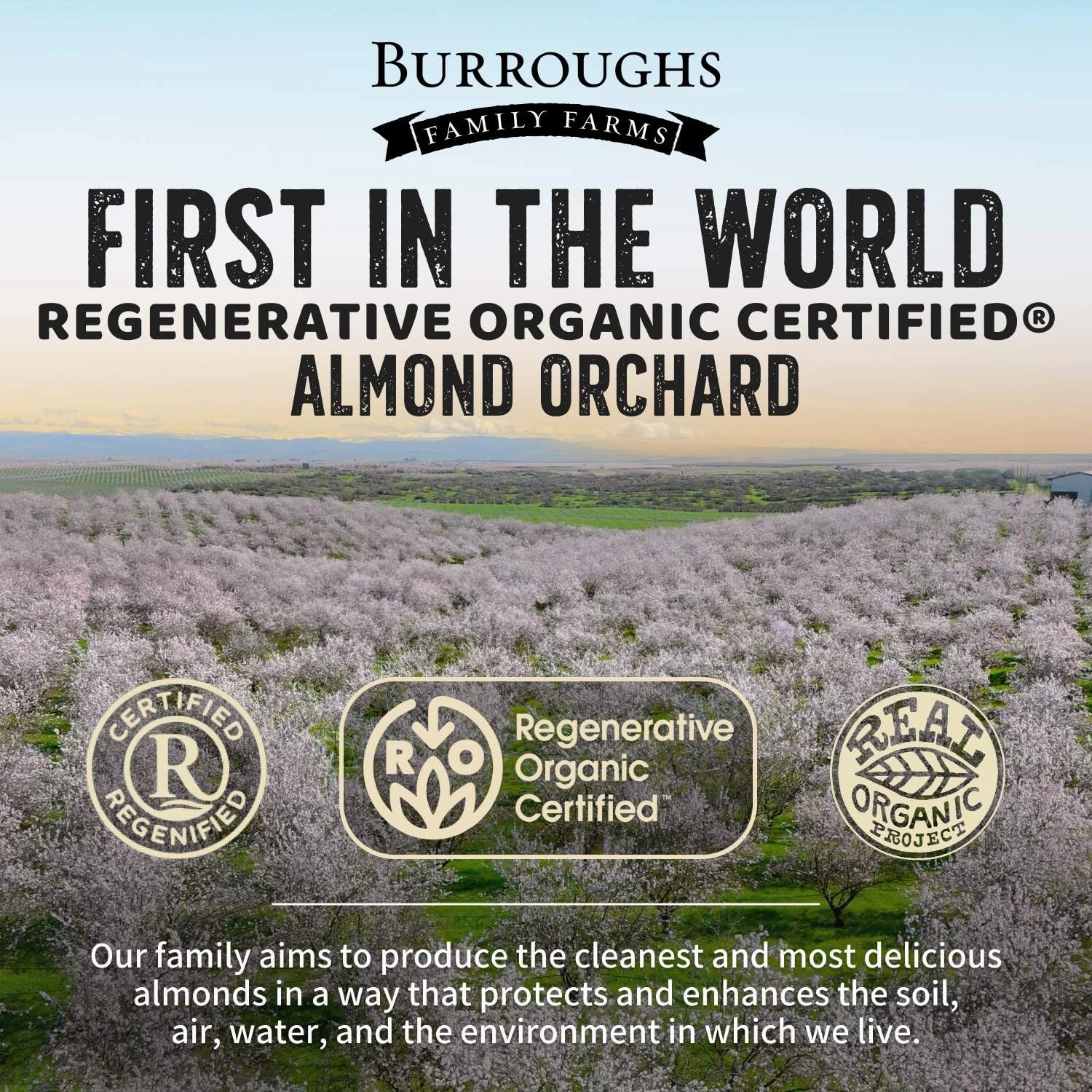 Burroughs Family Farms 3 lb USDA Organic Raw Almonds – First Regenerative Organic Certified Farm – Gluten-Free, Non-GMO, Vegan, Paleo & Keto-Friendly Almond Nuts – High in Protein & Nutrients Versus Other Nuts, Great for Almond Milk