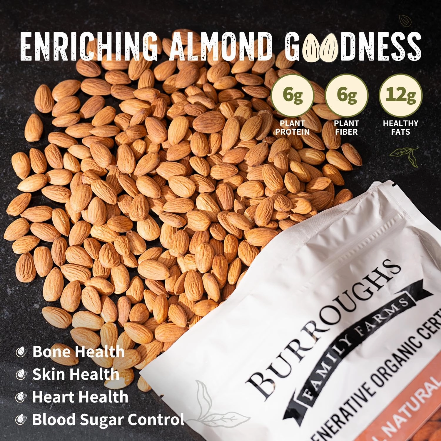 Burroughs Family Farms 3 lb USDA Organic Raw Almonds – First Regenerative Organic Certified Farm – Gluten-Free, Non-GMO, Vegan, Paleo & Keto-Friendly Almond Nuts – High in Protein & Nutrients Versus Other Nuts, Great for Almond Milk
