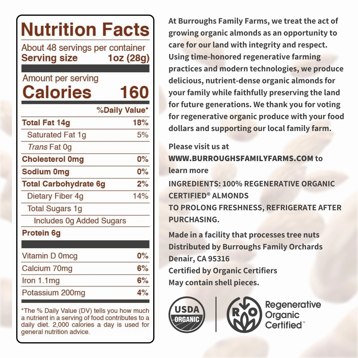 Burroughs Family Farms 3 lb USDA Organic Raw Almonds – First Regenerative Organic Certified Farm – Gluten-Free, Non-GMO, Vegan, Paleo & Keto-Friendly Almond Nuts – High in Protein & Nutrients Versus Other Nuts, Great for Almond Milk