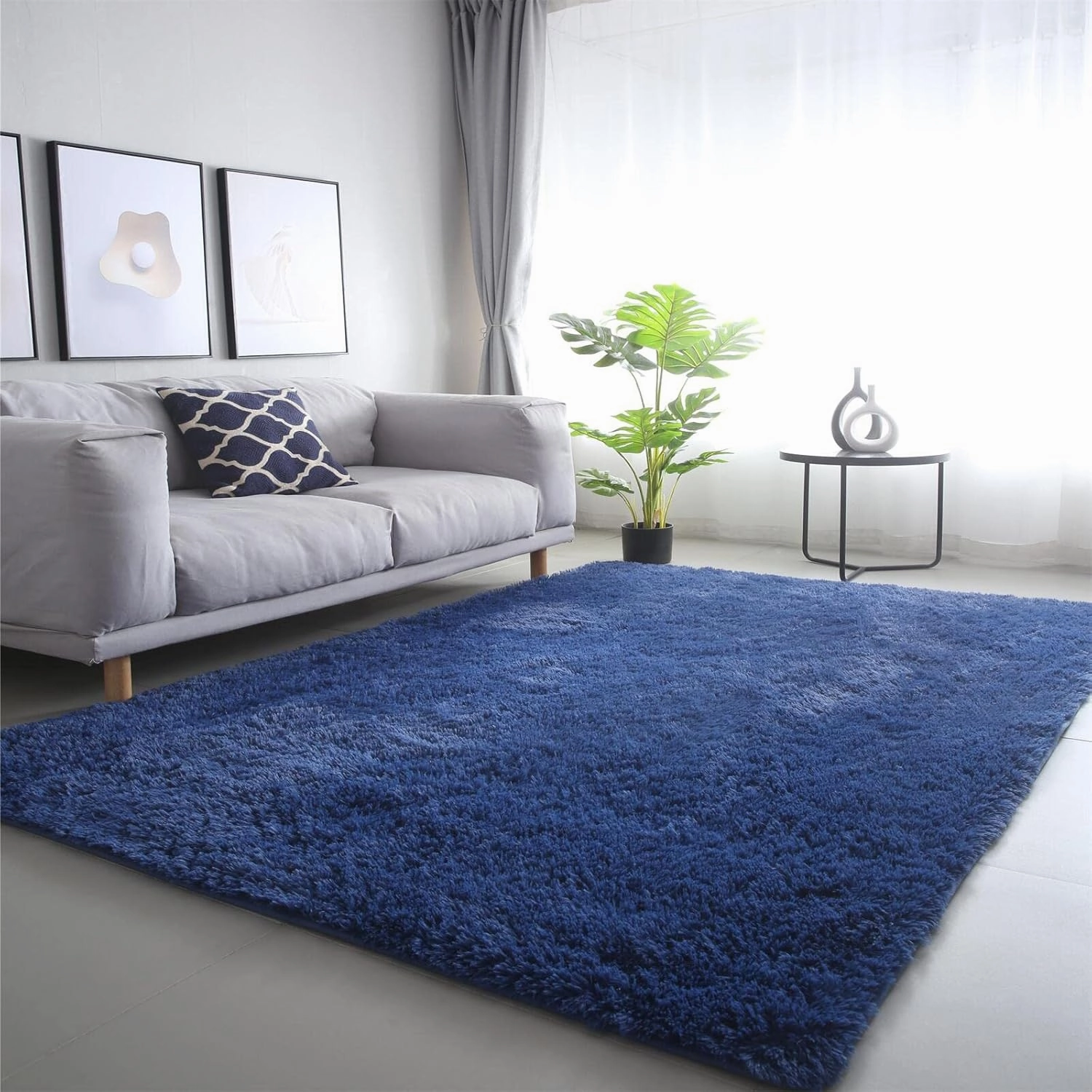 CAIYUECS Blue Area Rug for Bedroom 3x5: Indoor Ultra Soft Plush Rugs for Bedroom Living Room, Non-Skid Modern Nursery Faux Fur Rugs for Kids Room Home Decor (3x5 Feet, Navy Blue)