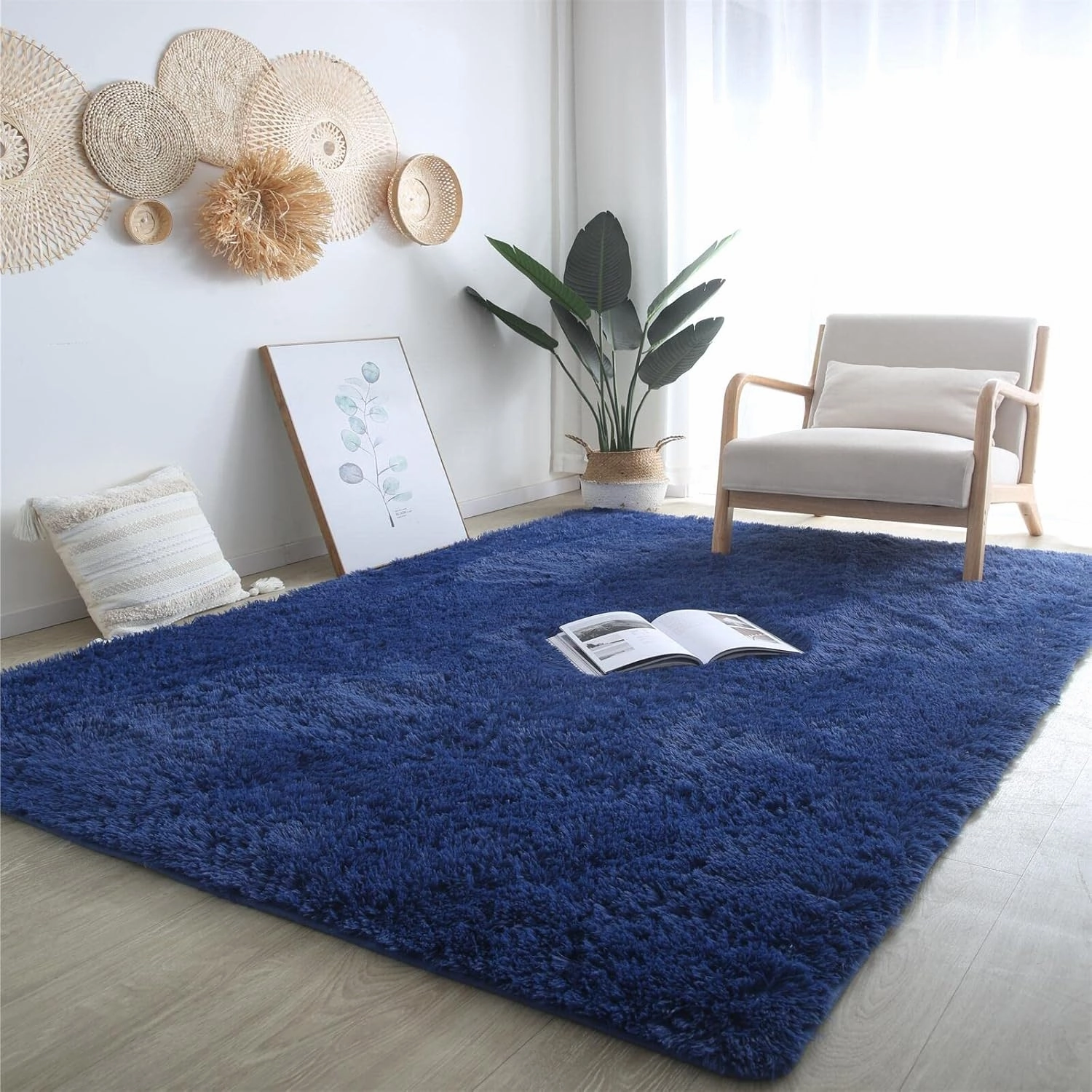 CAIYUECS Blue Area Rug for Bedroom 3x5: Indoor Ultra Soft Plush Rugs for Bedroom Living Room, Non-Skid Modern Nursery Faux Fur Rugs for Kids Room Home Decor (3x5 Feet, Navy Blue)