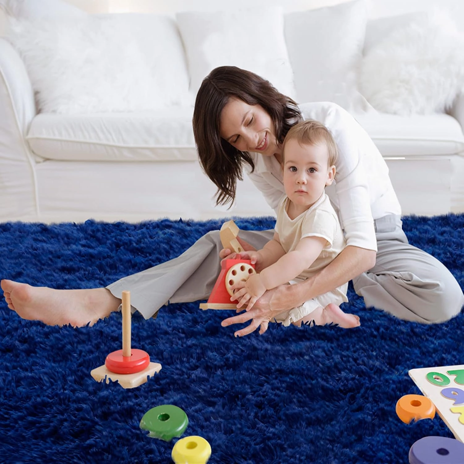 CAIYUECS Blue Area Rug for Bedroom 3x5: Indoor Ultra Soft Plush Rugs for Bedroom Living Room, Non-Skid Modern Nursery Faux Fur Rugs for Kids Room Home Decor (3x5 Feet, Navy Blue)