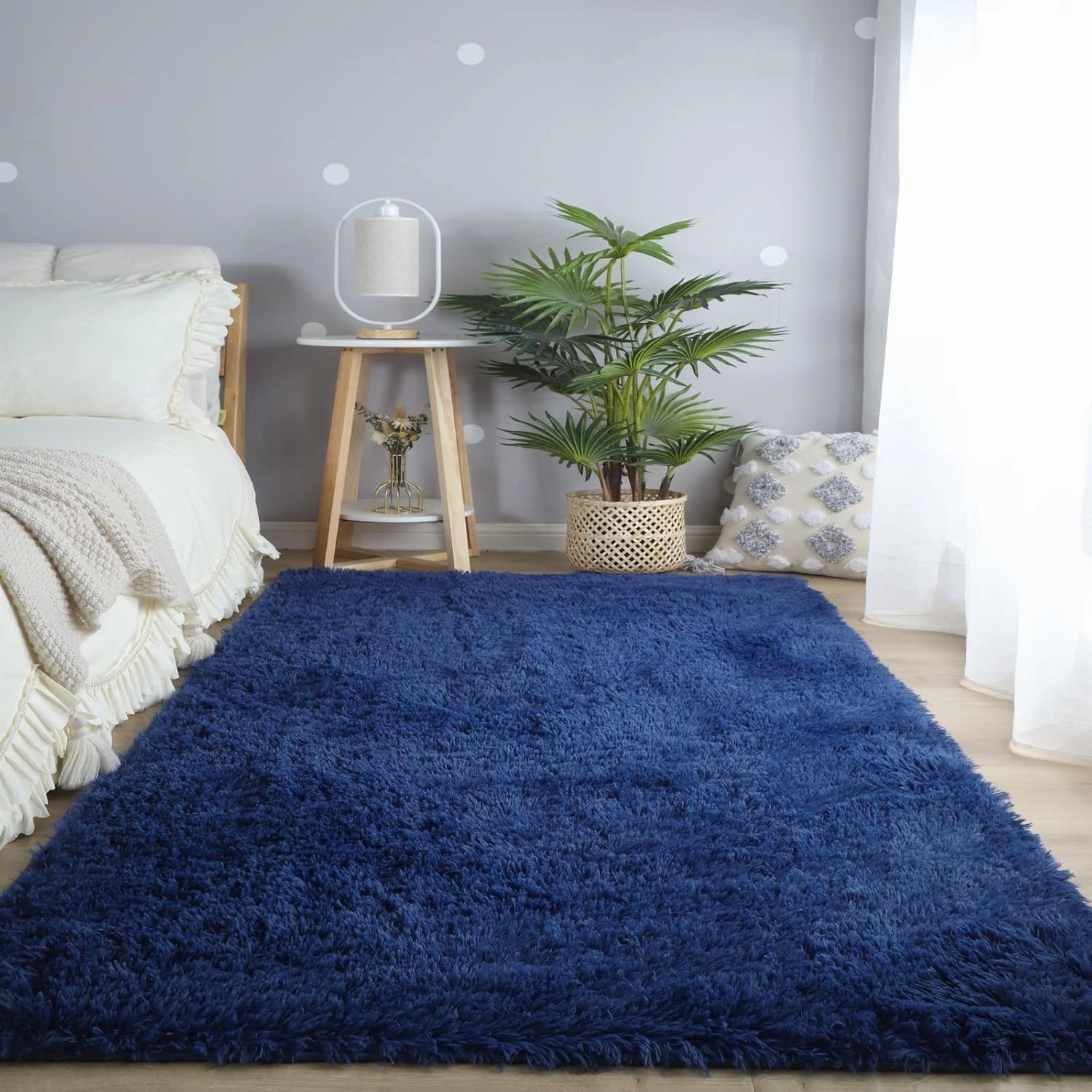 CAIYUECS Blue Area Rug for Bedroom 3x5: Indoor Ultra Soft Plush Rugs for Bedroom Living Room, Non-Skid Modern Nursery Faux Fur Rugs for Kids Room Home Decor (3x5 Feet, Navy Blue)