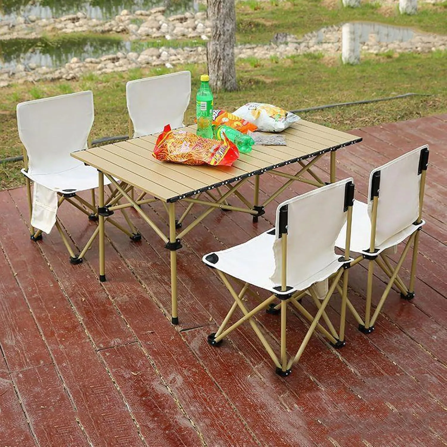 Camping Compact Table Collapsible Lightweight Lawn Chair Portable Picnic Table with Seats for More People, Folding Roll up Carbon Steel Table for Garden Patio
