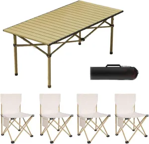 Camping Folding air and Table Set with Roll up Carbon Steel Folding Bea Picnic Tables Collapsible Backpack Lawn air for More People Party, BBQ