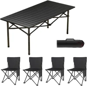 Camping Folding air and Table Set with Roll up Carbon Steel Folding Bea Picnic Tables Collapsible Backpack Lawn air for More People Party, BBQ