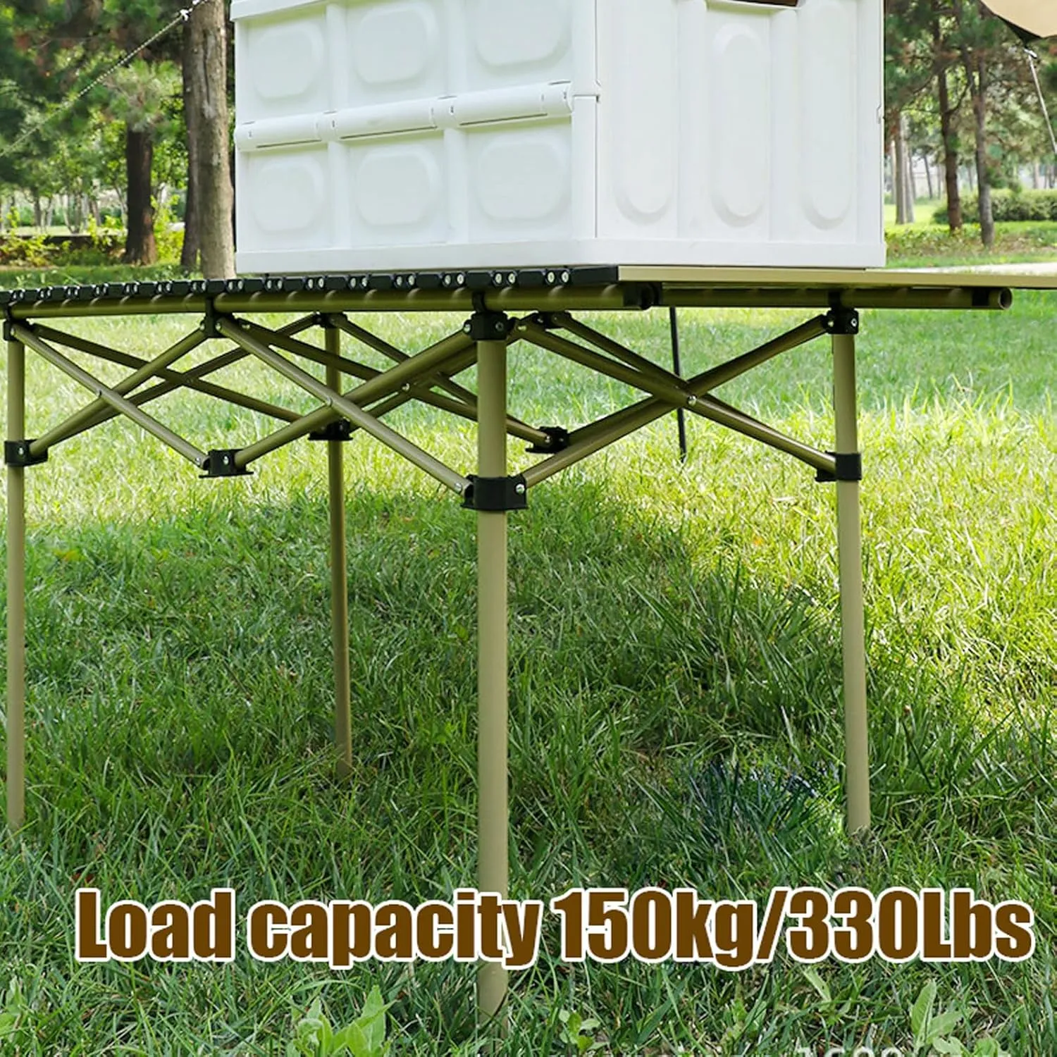 Camping Table Chairs, Folding Chair Set with Table Aluminum Roll-up Table Top Lightweight Foldable Table Lawn Chair with Storage Bags, Quick Assembly, Beige-120cm white-7pcs