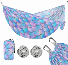 Camping Hammock Outdoor Hammocks for Outside Mermaid Scale Beach Trees Portable Lightweight with Pockets Tree Straps Indoor Small