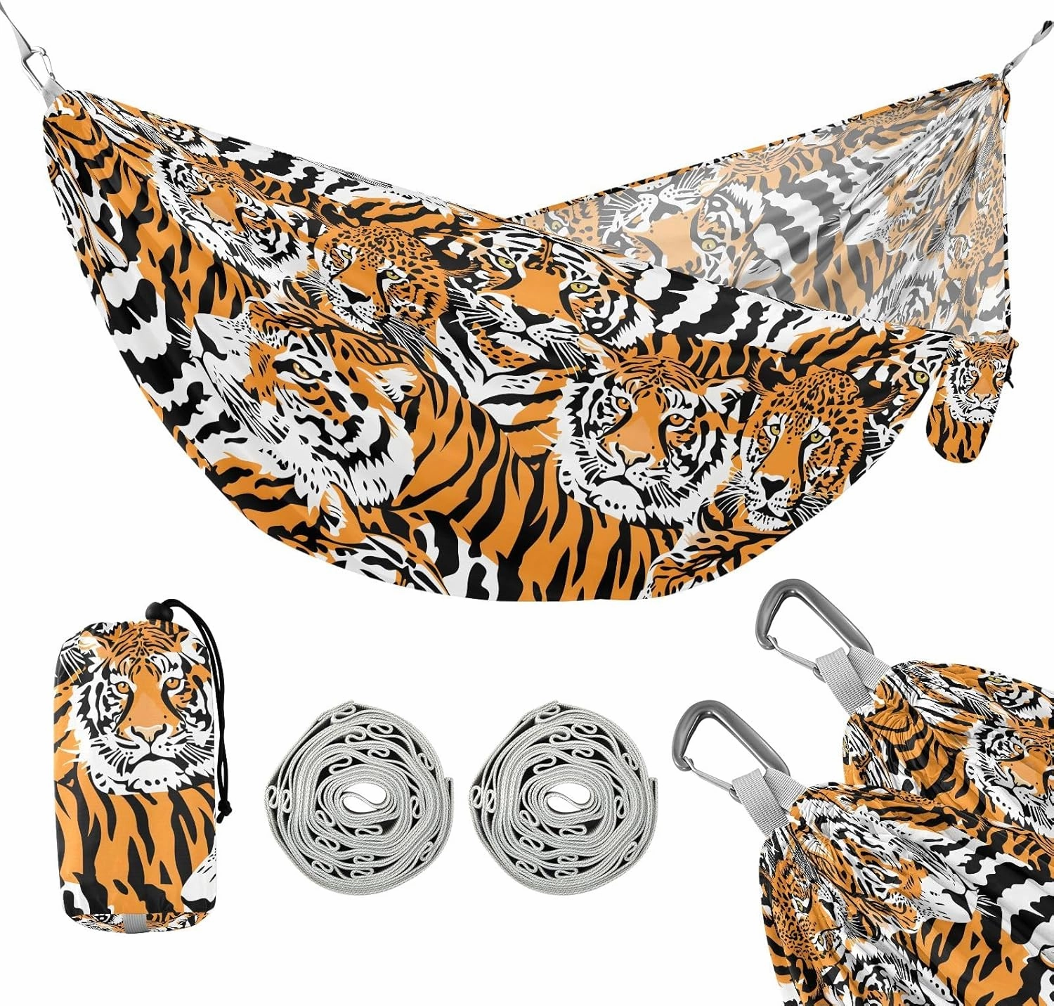 Camping Hammock Outdoor Hammocks for Outside Tigers Beach Trees Portable Lightweight with Pockets Tree Straps Indoor