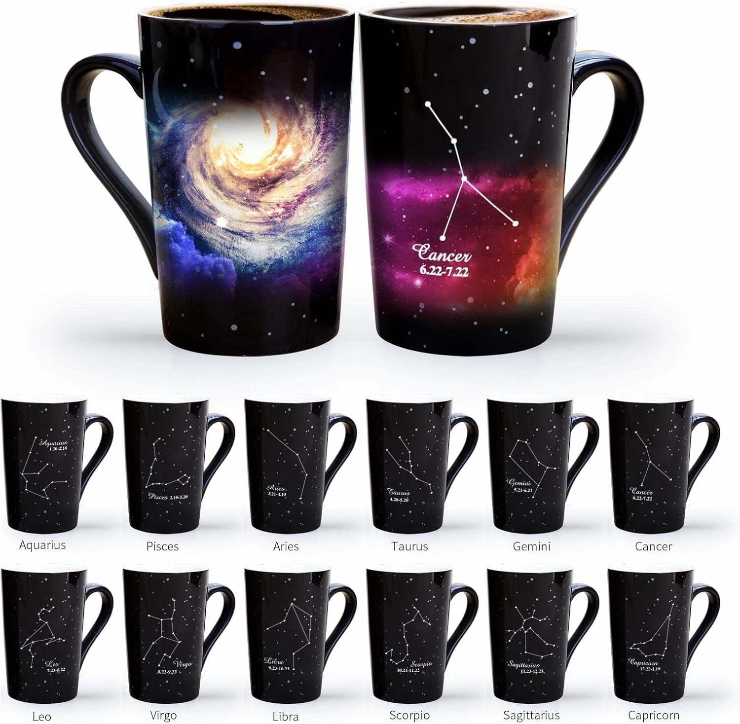 Cancer Heat Changing Constellation Mug 12oz, Horoscope Cancer Coffee Mug, Moon Stary Ceramic Color Changing Cup, Astrology Sign, Holiday Birthday Gift, June July Magic Presents.