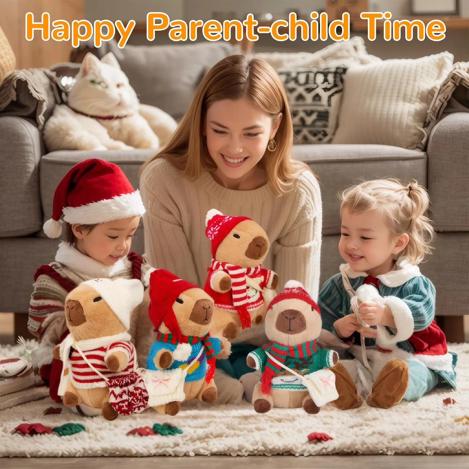 Capybara Plush with 10 Pcs Capybara Costume, Fall & Winter Style Dress Up, Christmas Plush, Stuffed Animal Birthday Gifts for Boys & Girls(Daily)