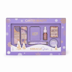 Carter Beauty Miracle Skin - Makeup For A More Radiant Effect - Perfect For An On The Go Face Look - Includes Foundation, Illuminator, Contour Stick, Setting Powder - Sticky Toffee - 7 Pc Gift Set