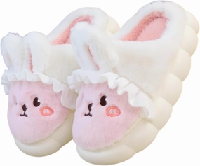Cartoon Cute Rabbit Soft Cute Cute Plush Slippers, Heel Wrapped Cotton Slippers,Animal Home Shoes