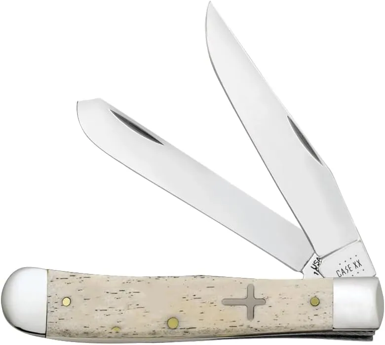 Case XX WR Pocket Knife Trapper Natural Bone Cross Shield Item #6721 - (6254 SS) - Length Closed: 4 1/8 Inches