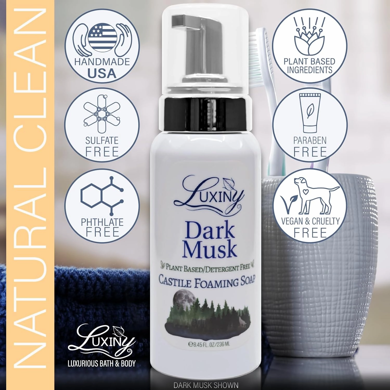 Castile soap, Liquid Foaming Hand Soap, Hand Wash for the Kitchen & Bathroom, Palm Oil Free, Vegan & Cruelty Free, Made in the USA, 8.45 oz., 2 Pack (Dark Musk)