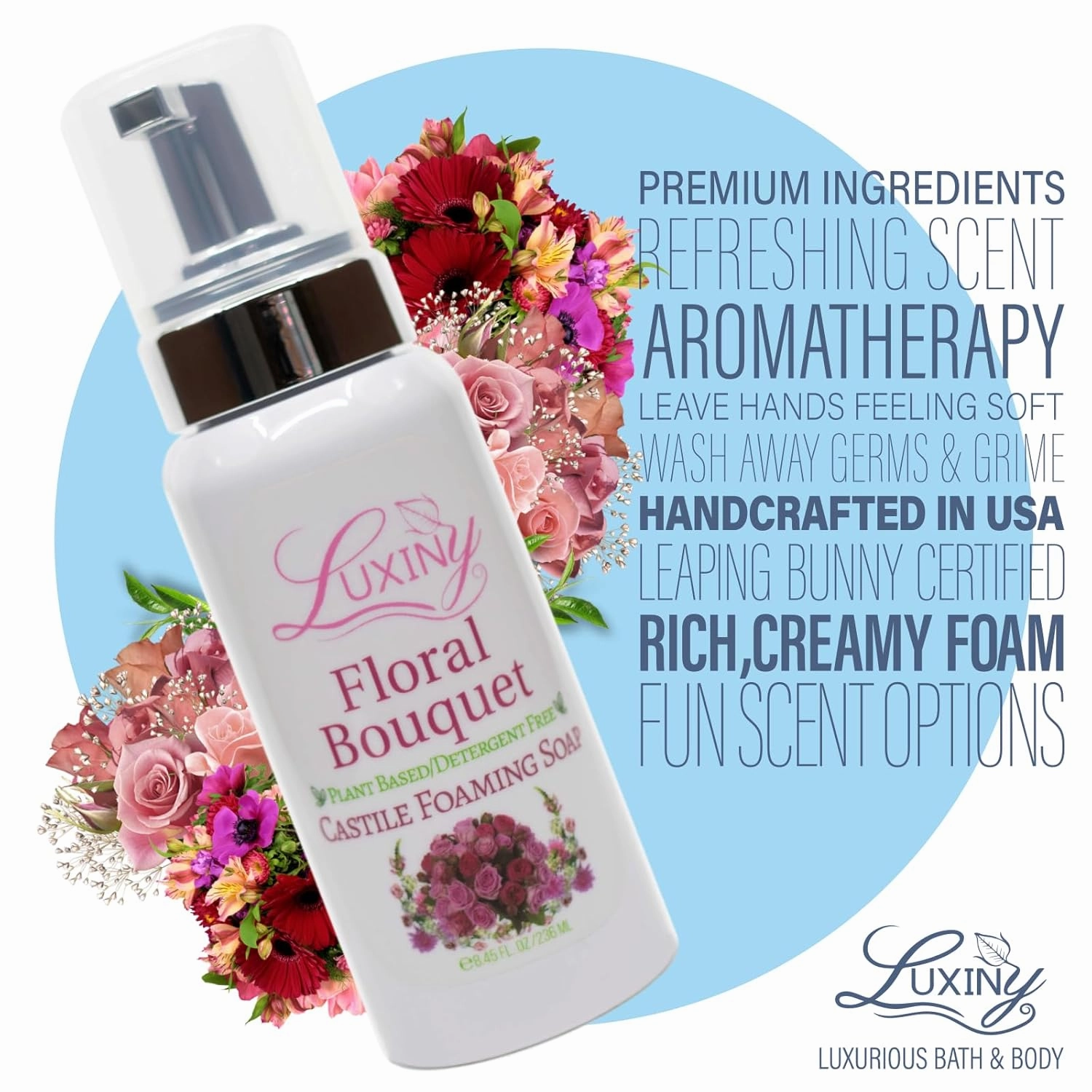 Castile soap, Liquid Foaming Hand Soap, Hand Wash for the Kitchen & Bathroom, Palm Oil Free, Vegan & Cruelty Free, Made in the USA, 8.45 oz., 2 Pack (Floral Bouquet)