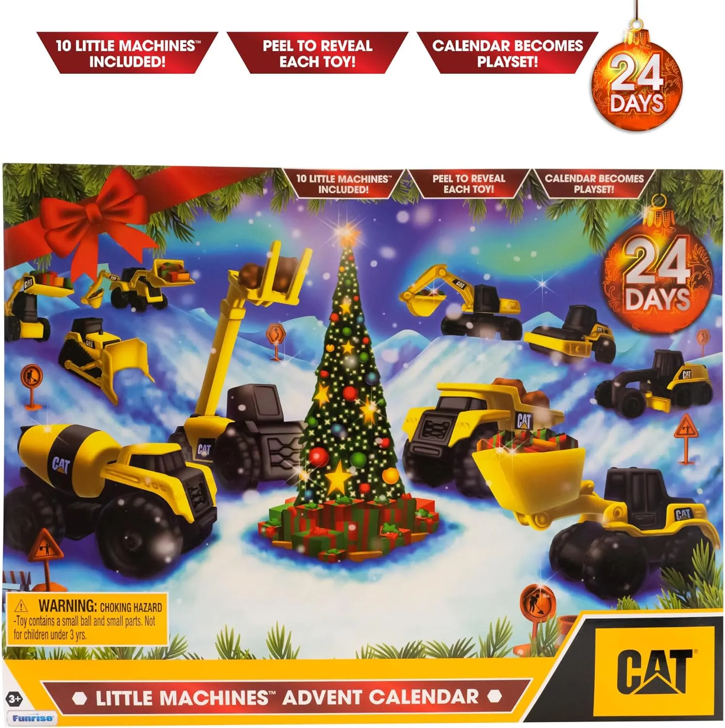 CAT Construction Toys, Little Machines Advent Calendar - Kids Toys for Ages 3 and Up - 24 Piece Set with 10 Little Machines Vehicles & Magic Insta-Dirt!