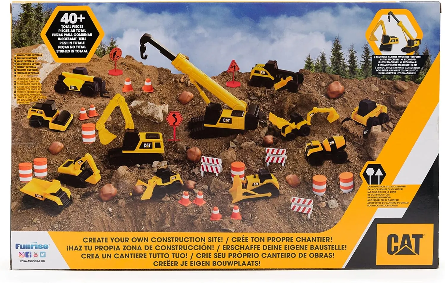 CAT Construction Toys, Little Machines Mega Set, 40-Piece Yellow Vehicles and Construction Site Accessories, Includes Dump Truck, Crane, Excavator, Bulldozer and more, for Kids and Toddlers Ages 3 
