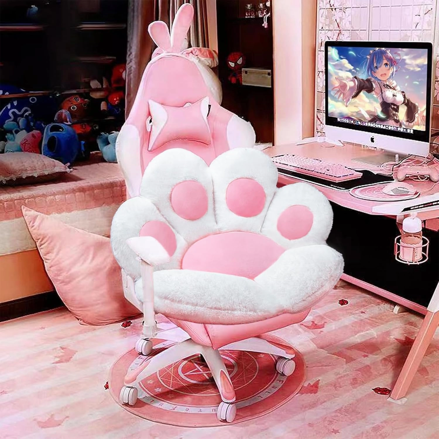 Cat Paw Cushion Cute Chair Cushions Kawaii Cat Paw Shape 28"x 24"Gaming Chair Cushion Kitty Plush Lazy Sofa Pillow for Girl Gamer Chair,Kawaii Accessories Stuff Room Decor (White)
