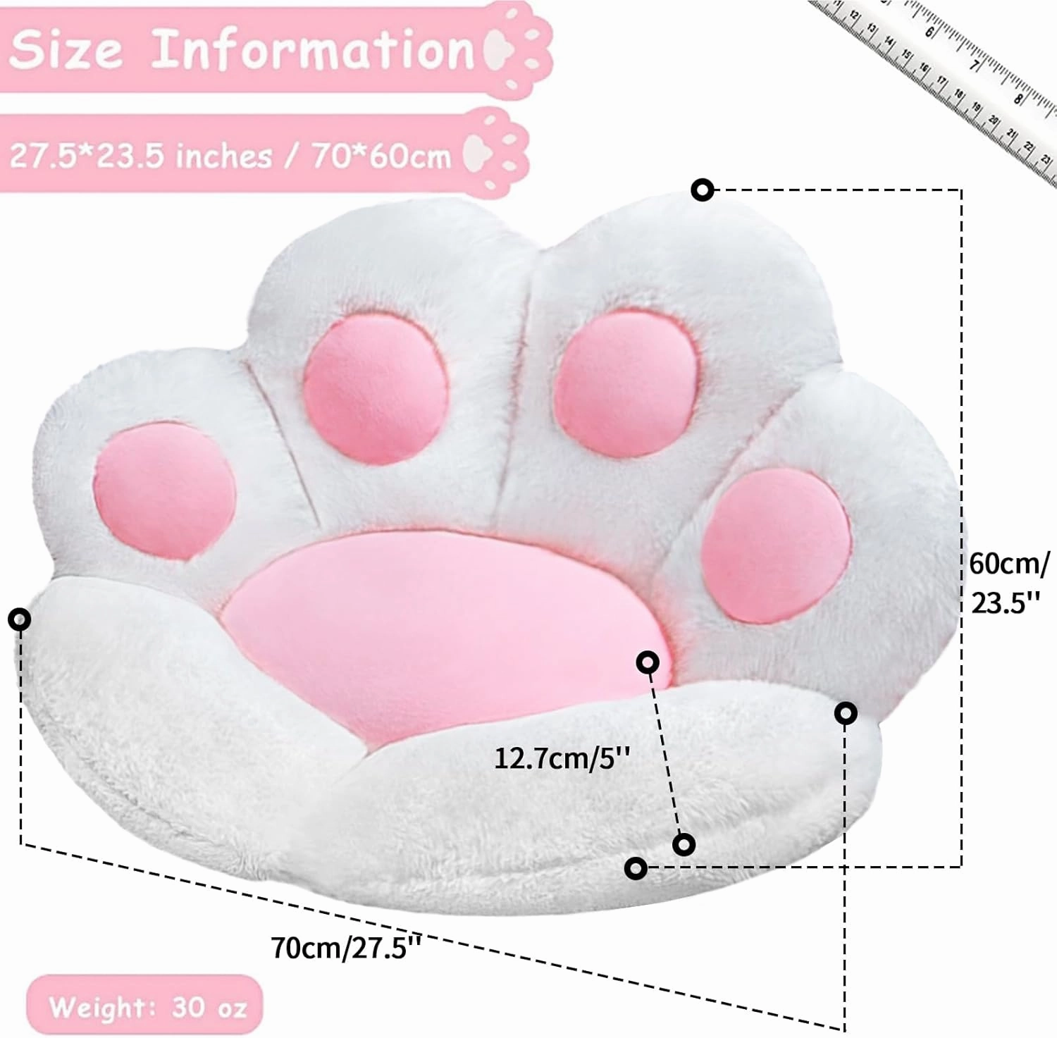 Cat Paw Cushion Cute Chair Cushions Kawaii Cat Paw Shape 28"x 24"Gaming Chair Cushion Kitty Plush Lazy Sofa Pillow for Girl Gamer Chair,Kawaii Accessories Stuff Room Decor (White)