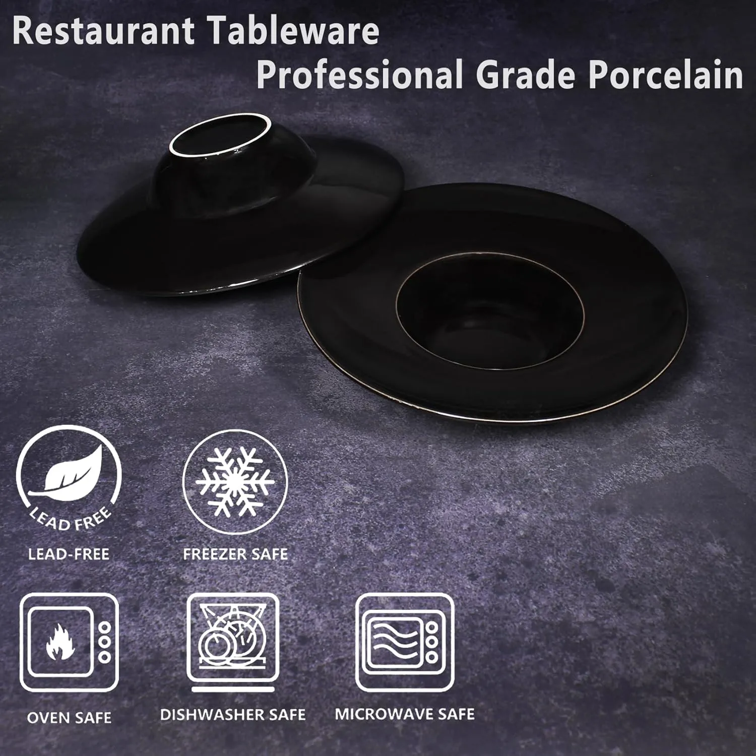 Ceramics Rimmed Soup Bowls 5.1 oz, Black 8.5 inch Exquisite small soup plate Set of 4, Pasta plates With Rim is the best choice for hotels, kitchens, fine restaurants and gourmets