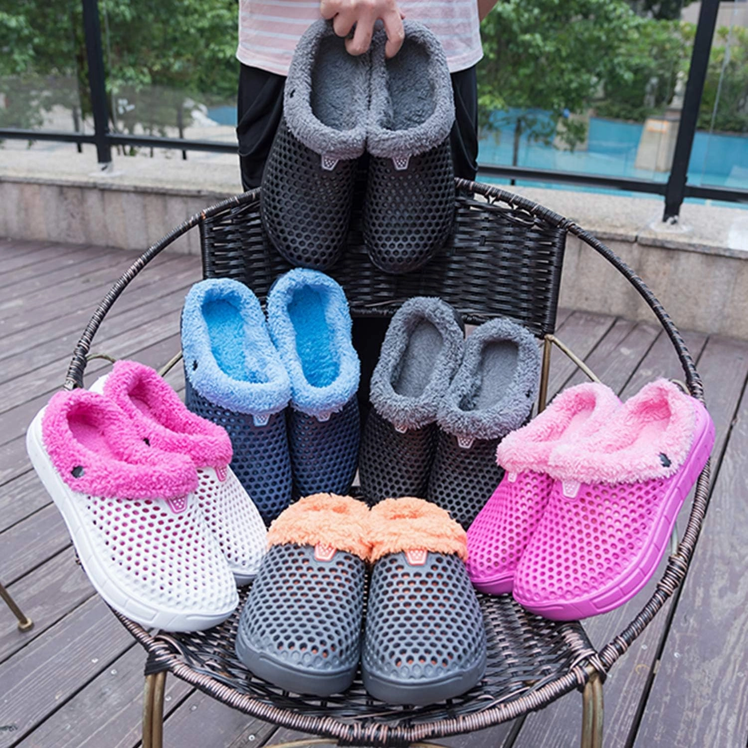 CERYTHRINA Men's Women's Lined Clog Breathable Mesh Lining Indoor Outdoor Walking Garden Clogs Winter Slippers