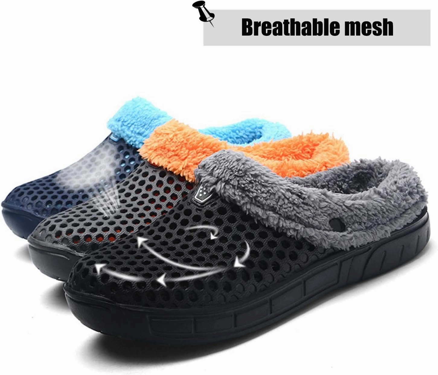 CERYTHRINA Men's Women's Lined Clog Breathable Mesh Lining Indoor Outdoor Walking Garden Clogs Winter Slippers
