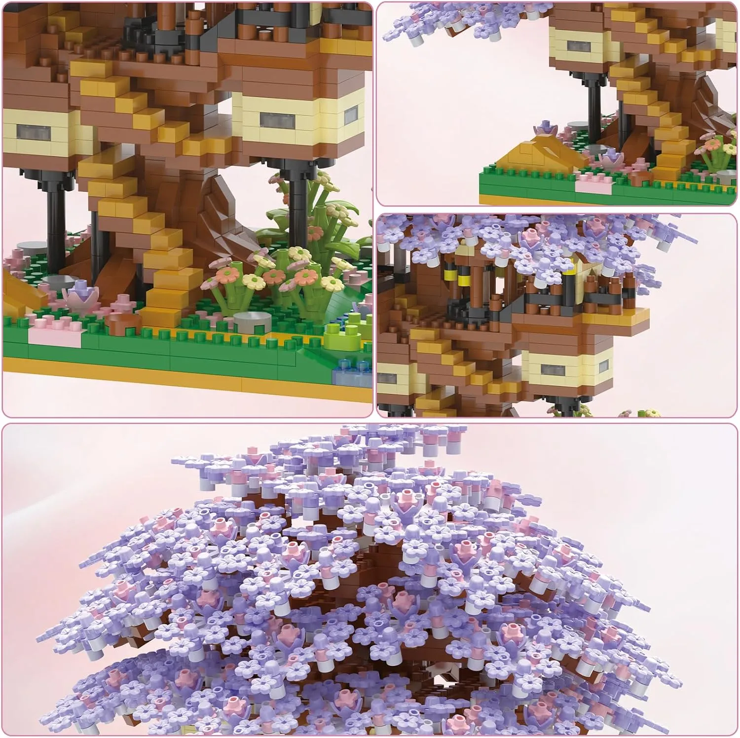 Cherry Blossom Tree Building Set,2229 Pcs Japanese Sakura Tree House Micro Blocks Toys,STEM Creative Purple Cherry Blossom Bonsai Trees Brick Flowers Set,Friendship Treehouse for Adult,Kid